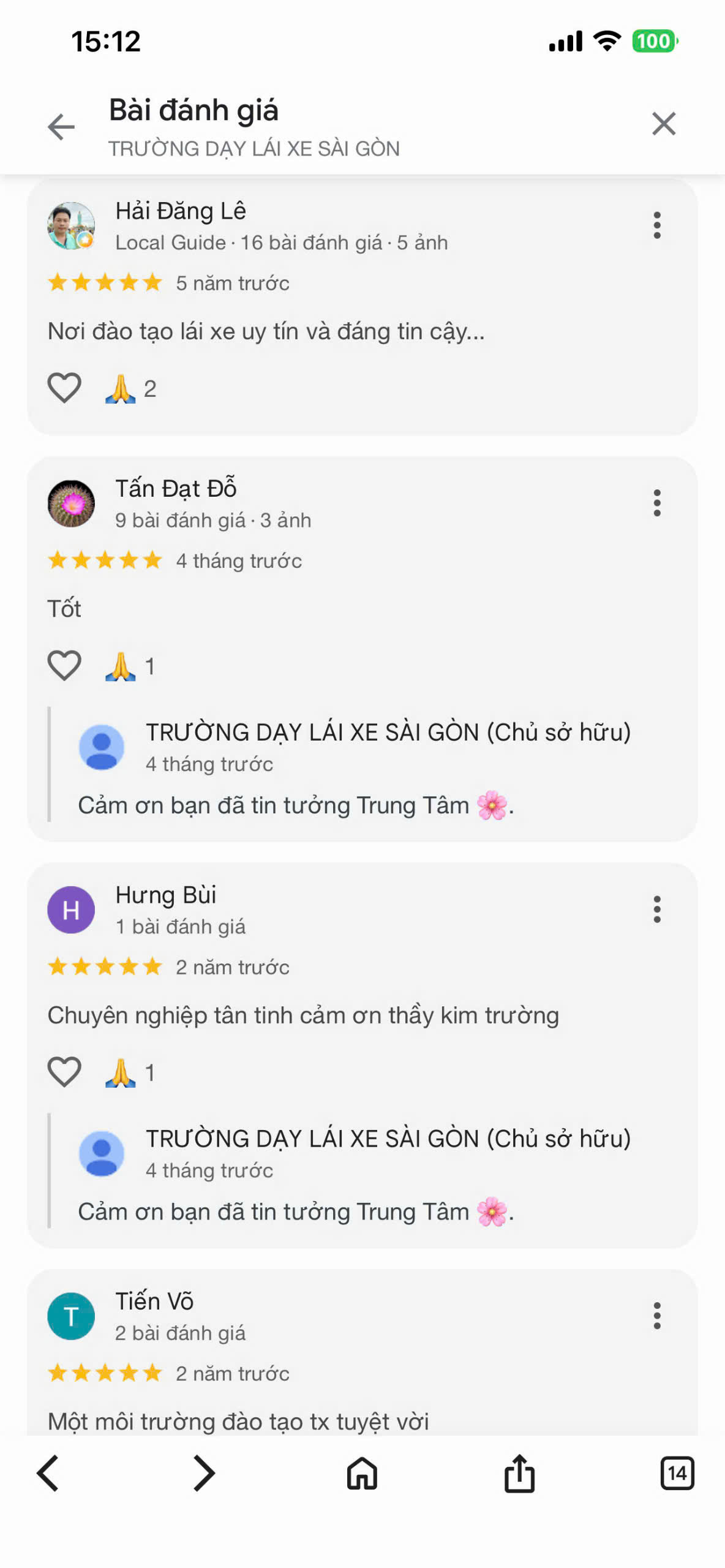 Đánh giá học viên trên Google 1