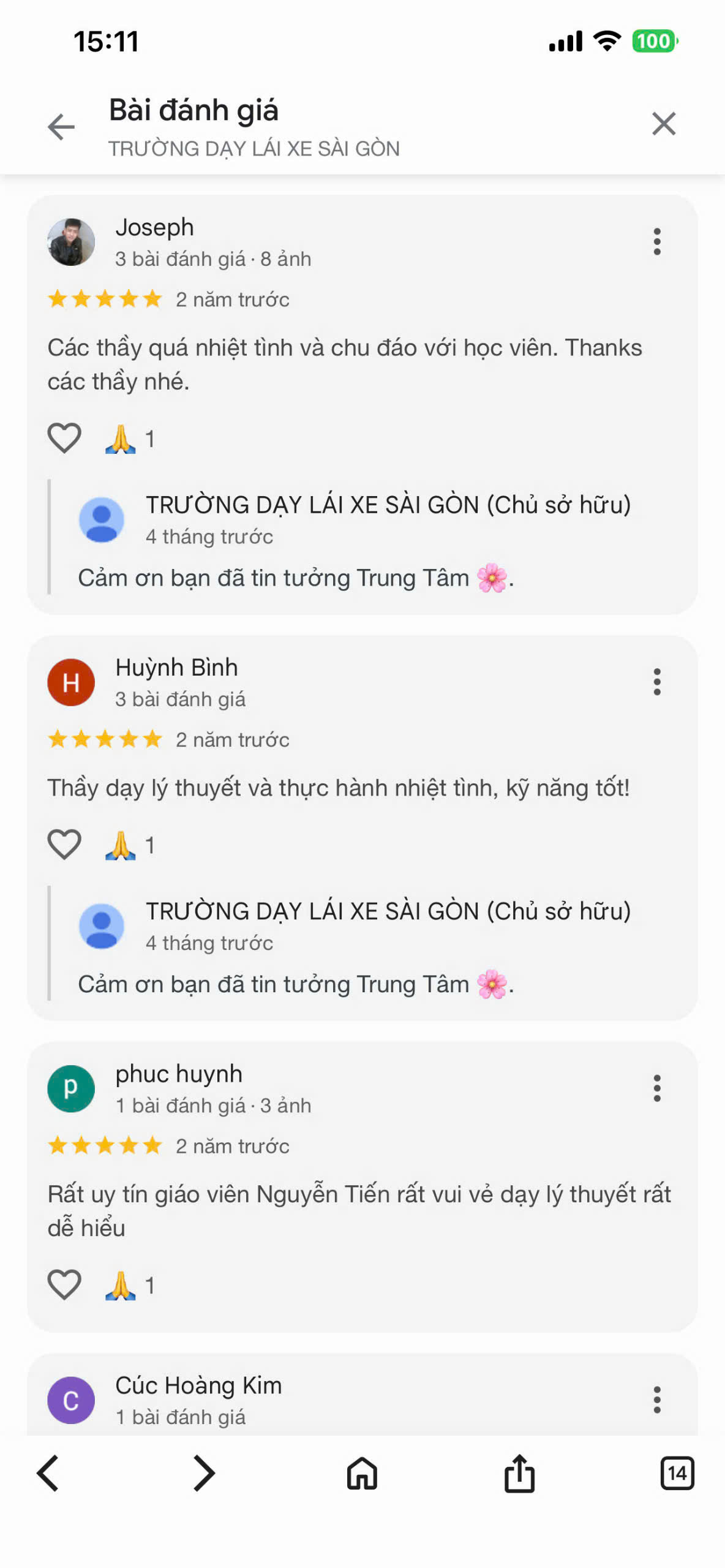 Đánh giá học viên trên Google 10